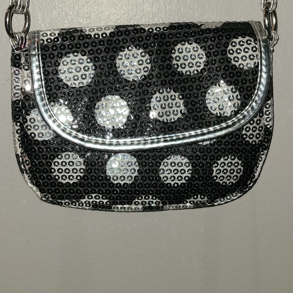 Sequins all over black and‎ silver poke a dots purse